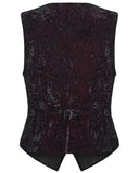 Punk Rave Mens Gothic Aristocrat Wrinkled Velvet Waistcoat Vest - Red & Black