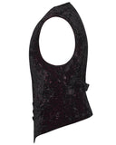 Punk Rave Mens Gothic Aristocrat Wrinkled Velvet Waistcoat Vest - Red & Black