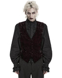 Punk Rave Mens Gothic Aristocrat Wrinkled Velvet Waistcoat Vest - Red & Black