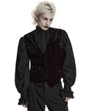 Punk Rave Mens Gothic Aristocrat Wrinkled Velvet Waistcoat Vest - Red & Black