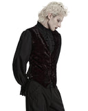 Punk Rave Mens Gothic Aristocrat Wrinkled Velvet Waistcoat Vest - Red & Black
