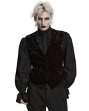 Punk Rave Mens Gothic Aristocrat Wrinkled Velvet Waistcoat Vest - Red & Black