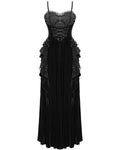Eva Lady Womens Long Victorian Gothic Velvet & Lace Fringed Ballgown Dress