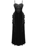Eva Lady Womens Long Victorian Gothic Velvet & Lace Fringed Ballgown Dress