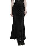 Punk Rave Womens Long Gothic Velvet & Lace Applique Maxi Skirt
