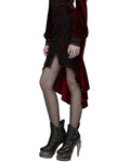 Punk Rave Womens Baroque Gothic Rose Embroidered Velvet Fishtail Skirt - Red & Black