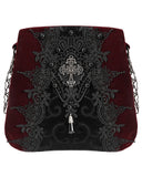 Devil Fashion Womens Gothic Crucifix Lace Applique Handbag - Red Velvet