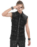 Devil Fashion Mens Wasteland Punk Destroyed Mesh Strapped Sleeveless Vest Shirt