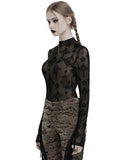 Punk Rave Womens Gothic Flocked Mesh Crucifix Top