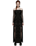 Punk Rave Womens Gothic Flocked Velvet Damask Off-Shoulder Maxi Dress