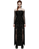 Punk Rave Womens Gothic Flocked Velvet Damask Off-Shoulder Maxi Dress