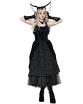 Dark In Love  Gothic Lolita Doll Layered Velvet & Lace Prom Dress - Blue & Black