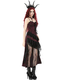 Dark In Love Womens Long Gothic Rose Asymmetric Lace Ruffle Maxi Dress - Red & Black