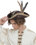 Devil Fashion Mens Steampunk Feather Pirate Cap Hat - Brown