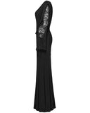 Punk Rave Womens Long Gothic Lace Sleeves Ruched Maxi Dress