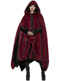 Punk Rave Womens Long Gothic Faux Fur Asymmetric Hooded Winter Cloak - Red