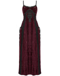 Punk Rave Daily Life Womens Long Gothic Crushed Velvet Applique Maxi Dress - Red