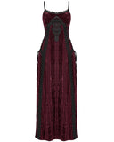 Punk Rave Daily Life Womens Long Gothic Crushed Velvet Applique Maxi Dress - Red