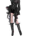 Eva Lady Womens Elegant Gothic Crucifix Embellished Corset With Fringed Mesh Train
