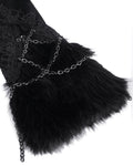 Devil Fashion Womens Gothic Punk Chained Fur Trim Velvet Winter Jacket