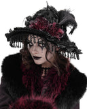 Eva Lady Womens Dark Gothic Punk Lolita Rose Wide Brim Mourning Hat