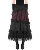 Dark In Love Womens Long Gothic Spliced Lace Maxi Skirt - Red & Black