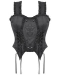 Dark In Love Womens Gothic Crucific Cobweb Jacquard Corset Top