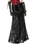 Dark In Love Womens Long Victorian Gothic Ruffled Velvet & Lace Maxi Skirt
