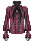 Devil Fashion Mens Gothic Crucifix Paisley Jacquard Dress Shirt & Cravat - Red & Black