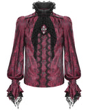 Devil Fashion Mens Gothic Crucifix Paisley Jacquard Dress Shirt & Cravat - Red & Black