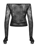 Punk Rave Arachnaphilia Womens Spiderweb Mesh Off-Shoulder Top - Black