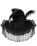 Eva Lady Womens Baroque Gothic Fringed & Feathered Pointed Velvet Witch Hat