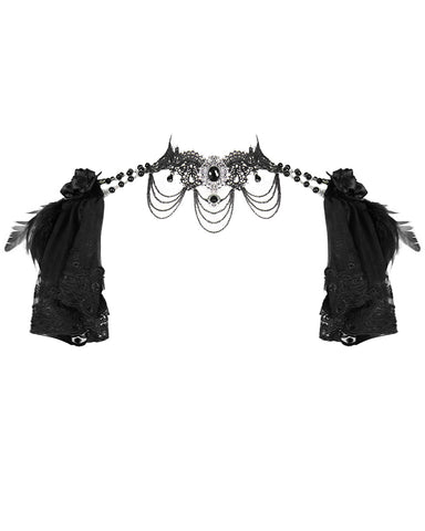 Eva Lady Gothic Feathered Lace Cap Sleeve Choker Bolero