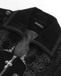 Devil Fashion Mens Long Gothic Victorian Damask Velvet Coat - Black