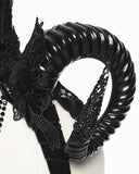 Punk Rave Womens Dark Gothic Beaded Demon Horns 2-Piece Mesh Veil