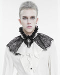 Devil Fashion Mens Decadent Gothic Aristocrat Jacquard & Lace Cravat Tie - White & Black