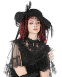Dark In Love Womens Gothic Lace Feathered Rose Mourning Hat