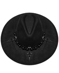Punk Rave Daily Life Womens Gothic Beaded Wide Brim Fedora Hat - Black