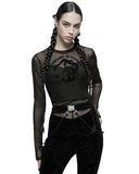 Punk Rave Daily Life Casual Gothic Chinese Dragon Velvet Flocking Mesh Tee