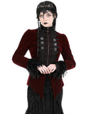 Dark In Love Regency Gothic Aristocrat Lace Trim Velvet Court Jacket - Red & Black