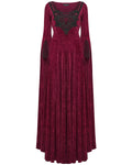 Punk Rave Womens Long Gothic Rose Velvet Flared Split Sleeve Maxi Dress - Red