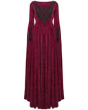 Punk Rave Womens Long Gothic Rose Velvet Flared Split Sleeve Maxi Dress - Red