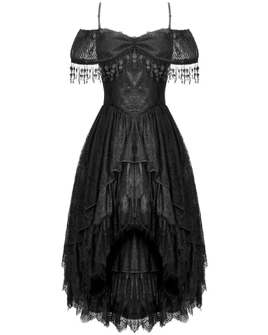 Dark In Love Womens Elegant Gothic Black Lace Off-Shoulder Evening Prom Dress