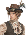 Devil Fashion Mens Steampunk Stetson Feathered Cowboy Hat - Brown