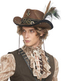 Devil Fashion Mens Steampunk Stetson Feathered Cowboy Hat - Brown