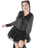 Dark In Love Womens Gothic Peter Pan Collar Striped Blouse Top