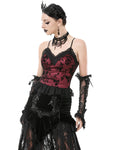 Dark In Love Womens Elegant Gothic Flocked Ivy Cami Corset Top - Red & Black