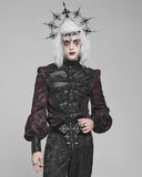 Devil Fashion Mens Dark Gothic Aristocrat Studded Jacquard Dress Shirt - Red & Black