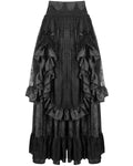 Devil Fashion Womens Long Gothic Jacquard & Lace Bustle Maxi Skirt - Black