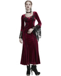 Punk Rave Daily Life Womens Long Gothic Velvet Applique Maxi Dress - Red